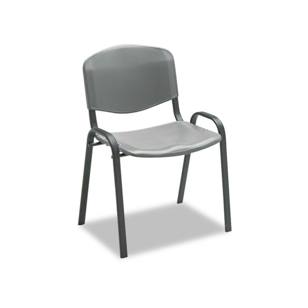 Stacking Chair, Supports Up to 250 lb, 18" Seat Height, Charcoal Seat, Charcoal Back, Black Base, 4/Carton. Picture 1