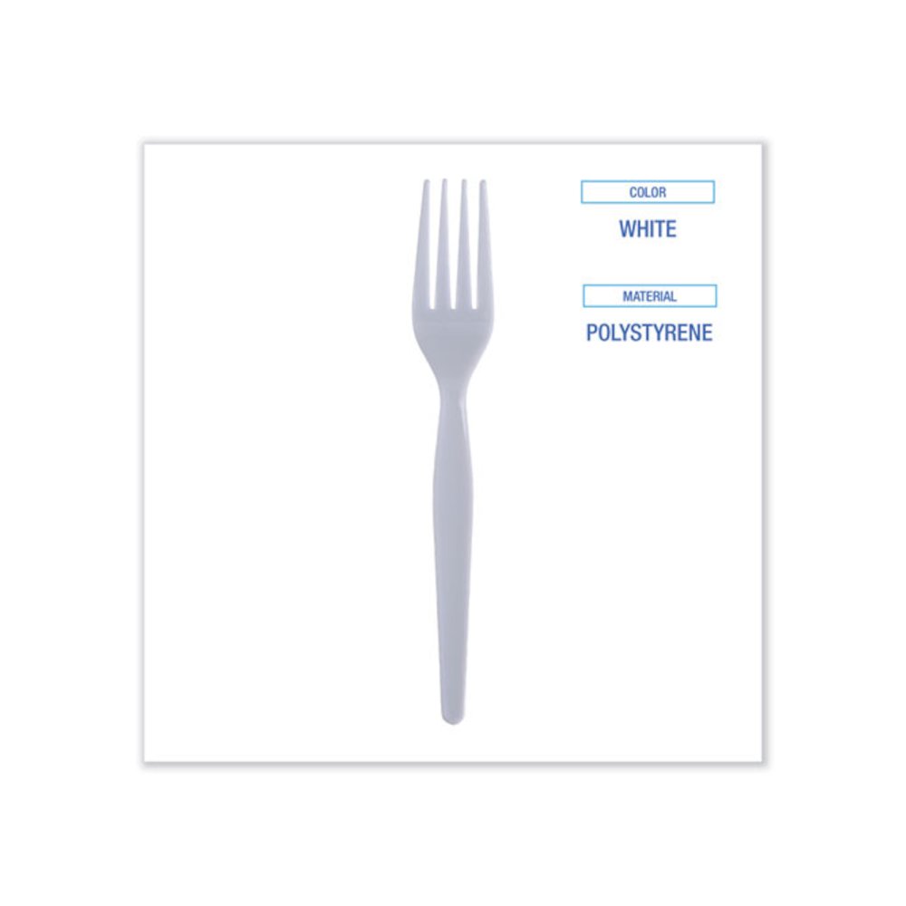 Heavyweight Polystyrene Cutlery, Fork, Plastic, White, 1,000/Carton. Picture 3