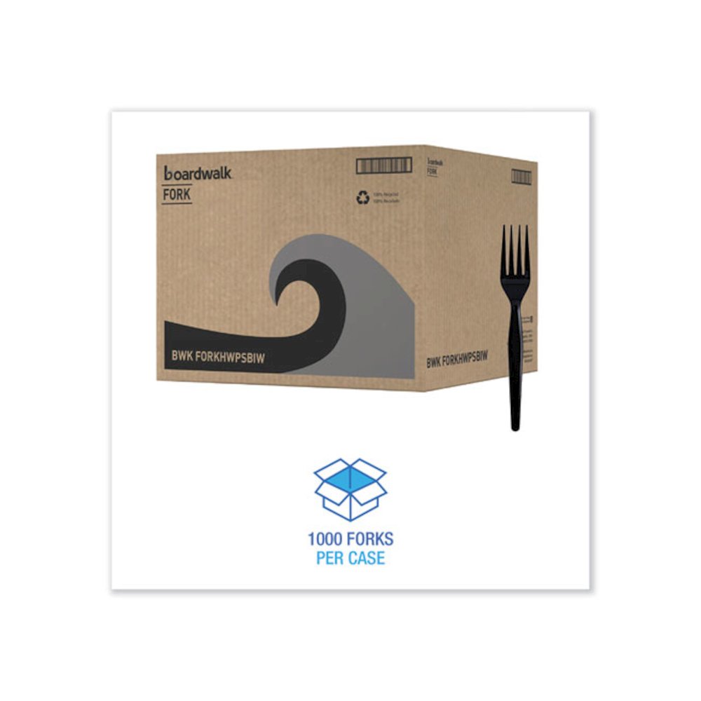 Heavyweight Wrapped Polystyrene Cutlery, Fork, Plastic, Black, 1,000/Carton. Picture 1
