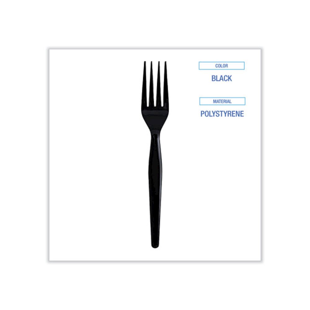 Heavyweight Wrapped Polystyrene Cutlery, Fork, Plastic, Black, 1,000/Carton. Picture 3