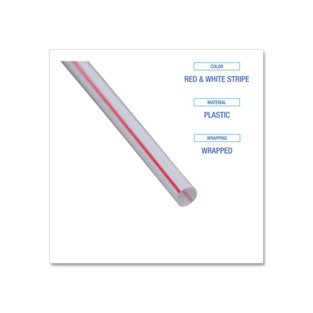 Wrapped Jumbo Straws, 7.75", Plastic, White/Red Stripe, 400/Pack, 25 Packs/Carton. Picture 4