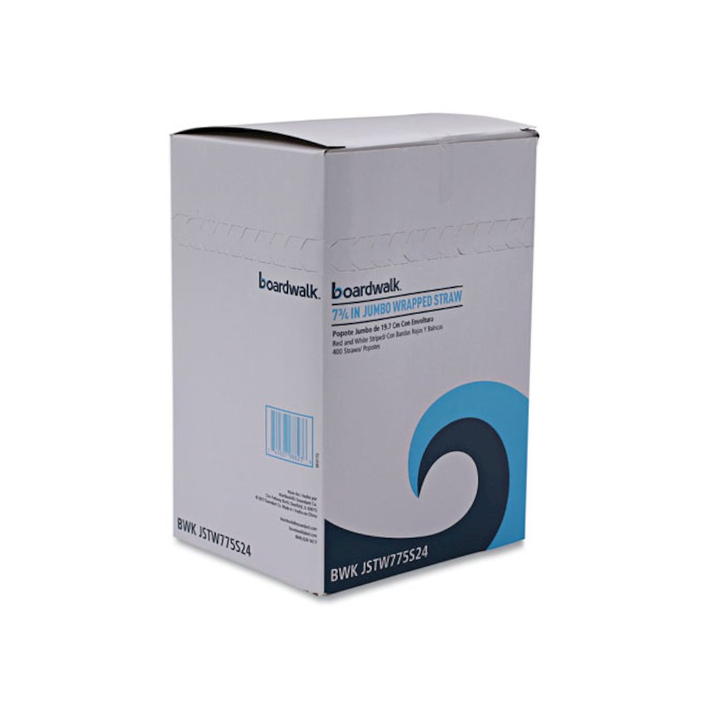 Wrapped Jumbo Straws, 7.75", Plastic, White/Red Stripe, 400/Pack, 25 Packs/Carton. Picture 6