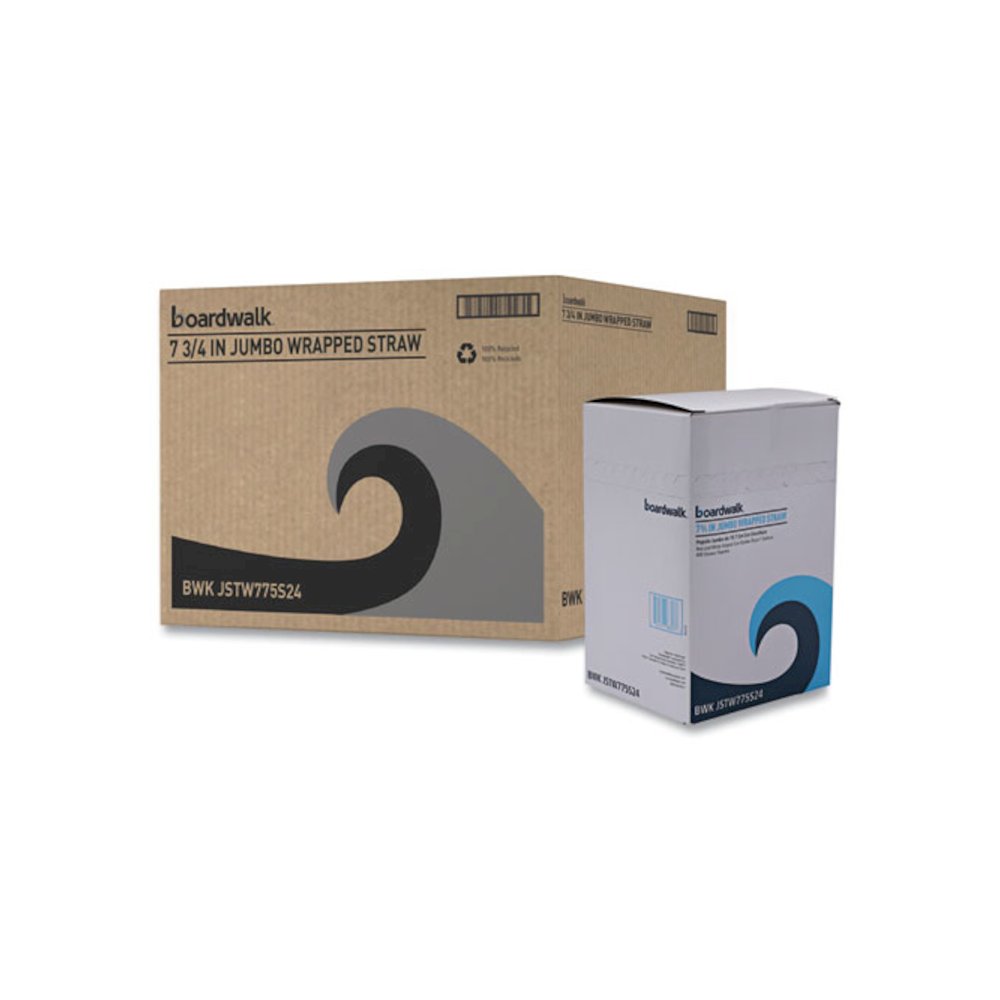 Wrapped Jumbo Straws, 7.75", Plastic, White/Red Stripe, 400/Pack, 25 Packs/Carton. Picture 7