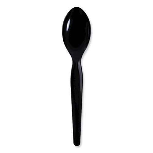 Heavyweight Wrapped Polystyrene Cutlery, Spoon, Plastic, Black, 1,000/Carton. Picture 8