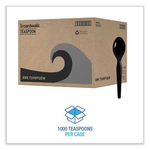 Heavyweight Wrapped Polystyrene Cutlery, Spoon, Plastic, Black, 1,000/Carton. Picture 2