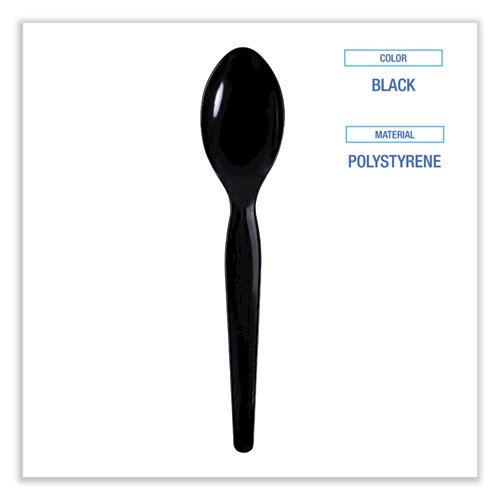 Heavyweight Wrapped Polystyrene Cutlery, Spoon, Plastic, Black, 1,000/Carton. Picture 3