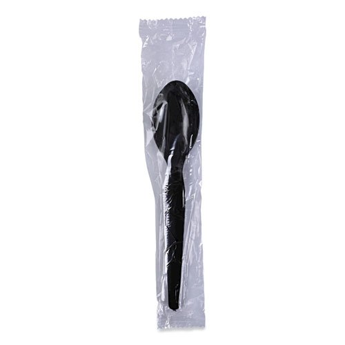 Heavyweight Wrapped Polystyrene Cutlery, Spoon, Plastic, Black, 1,000/Carton. Picture 7