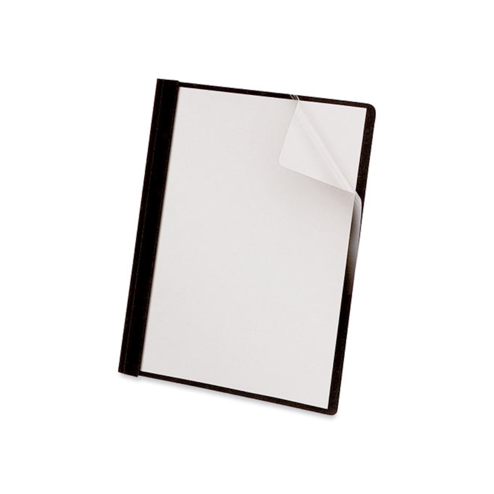 Clear Front Report Cover, Prong Fastener, 0.5" Capacity, 8.5 x 11, Clear/Black, 25/Box. Picture 1