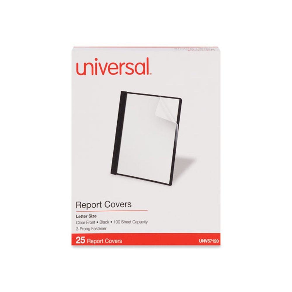 Clear Front Report Cover, Prong Fastener, 0.5" Capacity, 8.5 x 11, Clear/Black, 25/Box. Picture 2