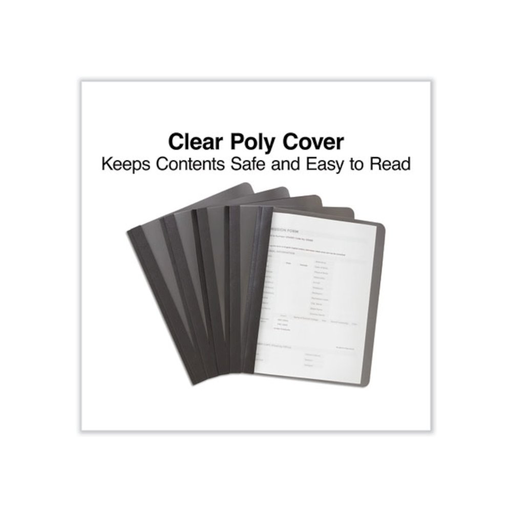 Clear Front Report Cover, Prong Fastener, 0.5" Capacity, 8.5 x 11, Clear/Black, 25/Box. Picture 3