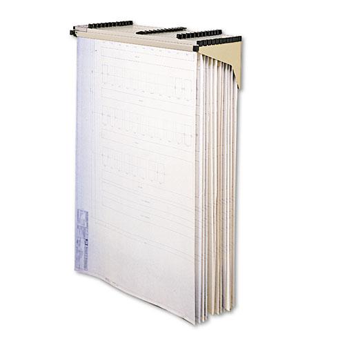 Sheet File Drop/Lift Wall Rack, 12 Hanging Clamps, 43.75w x 11.5d x 7.75h, Sand. Picture 1