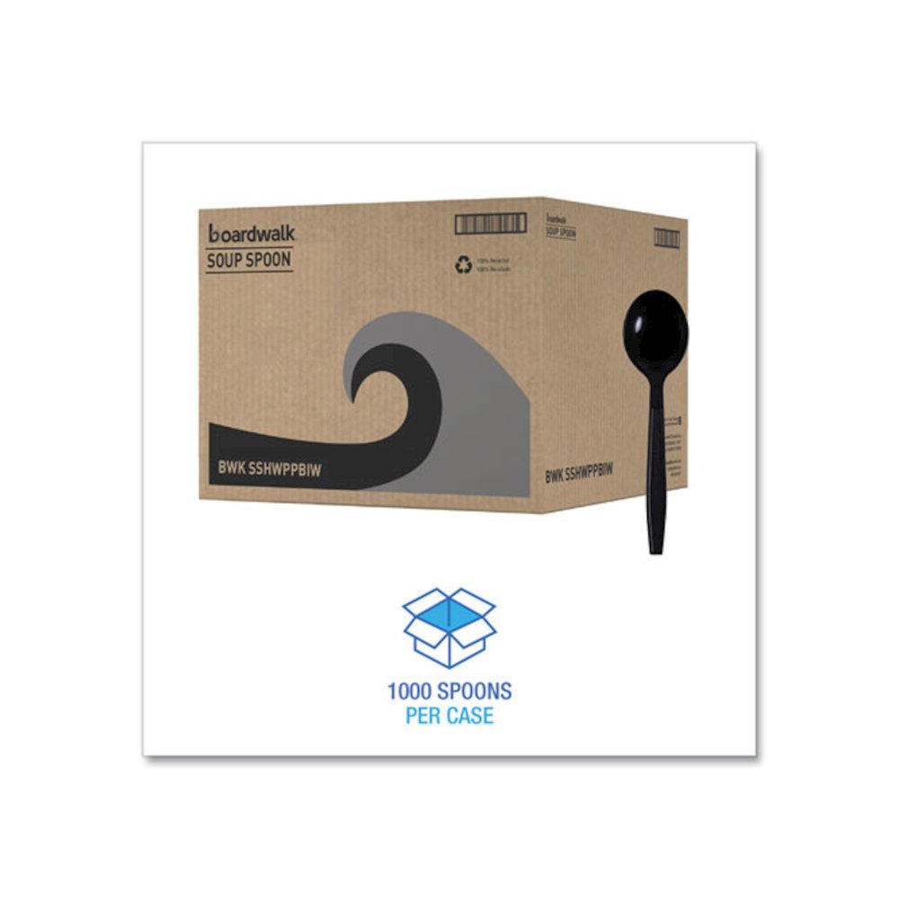 Heavyweight Wrapped Polypropylene Cutlery, Soup Spoon, Plastic, Black, 1,000/Carton. Picture 2