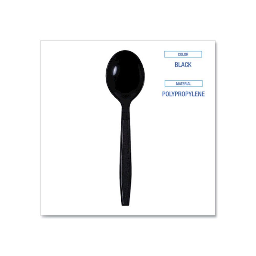 Heavyweight Wrapped Polypropylene Cutlery, Soup Spoon, Plastic, Black, 1,000/Carton. Picture 3