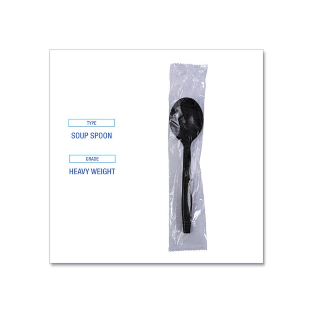 Heavyweight Wrapped Polypropylene Cutlery, Soup Spoon, Plastic, Black, 1,000/Carton. Picture 5