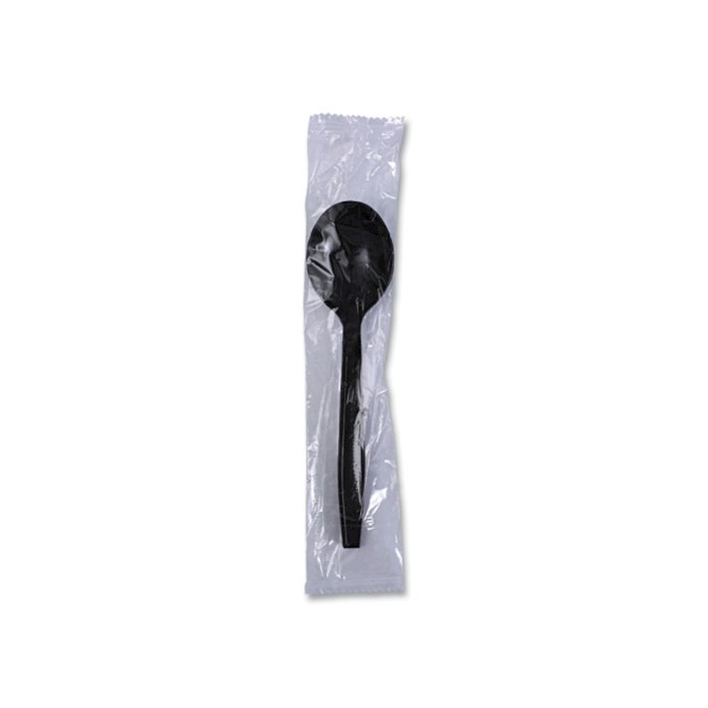 Heavyweight Wrapped Polypropylene Cutlery, Soup Spoon, Plastic, Black, 1,000/Carton. Picture 6