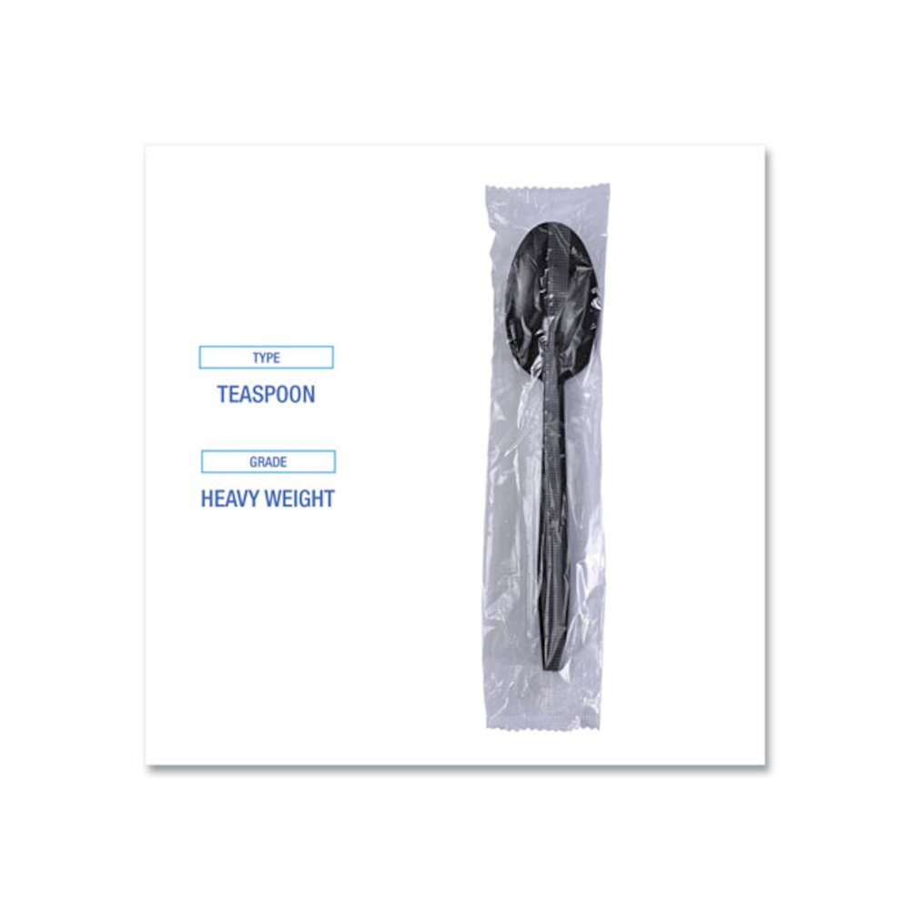 Heavyweight Wrapped Polypropylene Cutlery, Spoon, Plastic, Black, 1,000/Carton. Picture 5