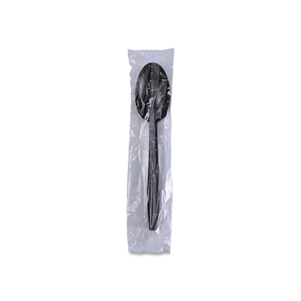 Heavyweight Wrapped Polypropylene Cutlery, Spoon, Plastic, Black, 1,000/Carton. Picture 7