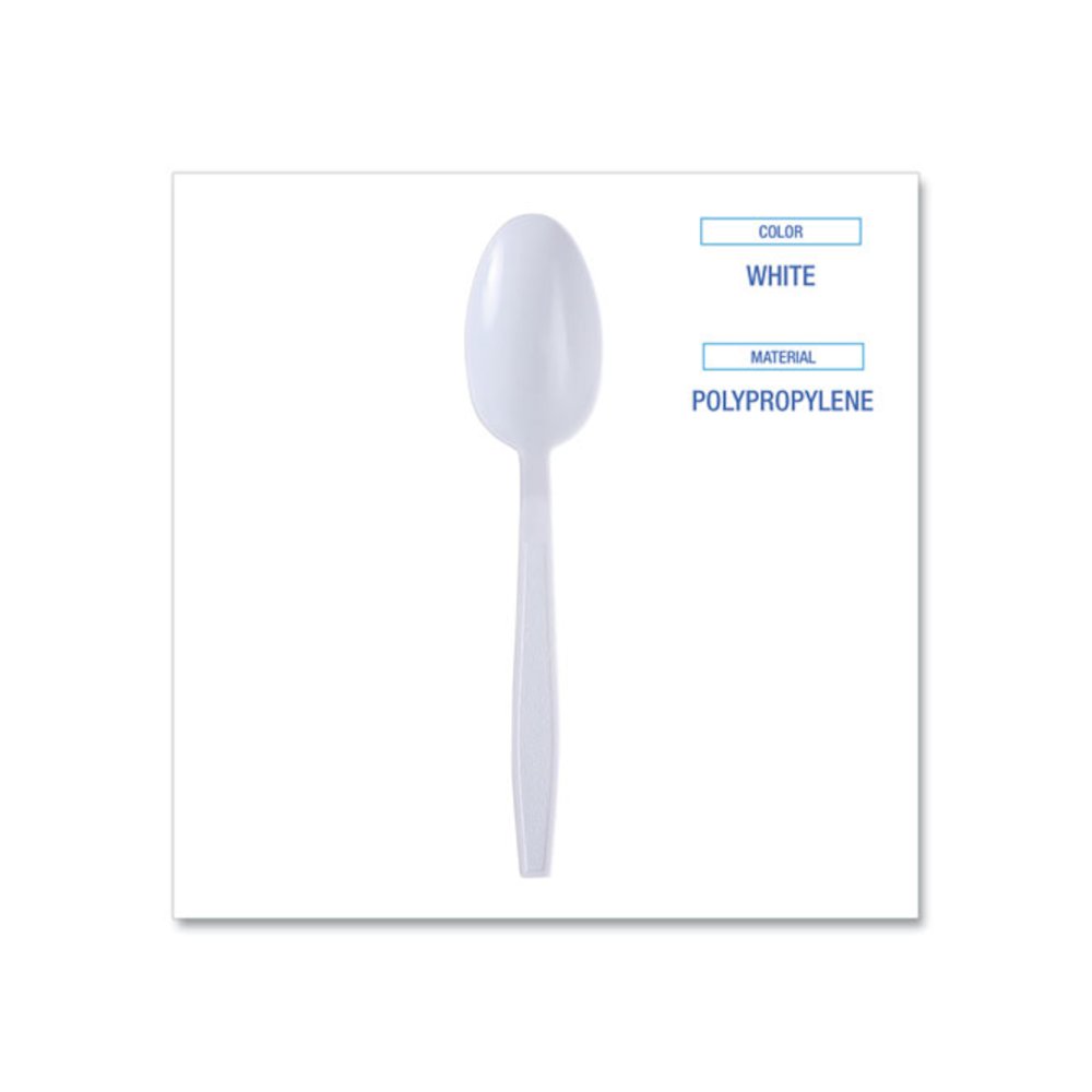 Heavyweight Wrapped Polypropylene Cutlery, Spoon, Plastic, White, 1,000/Carton. Picture 3