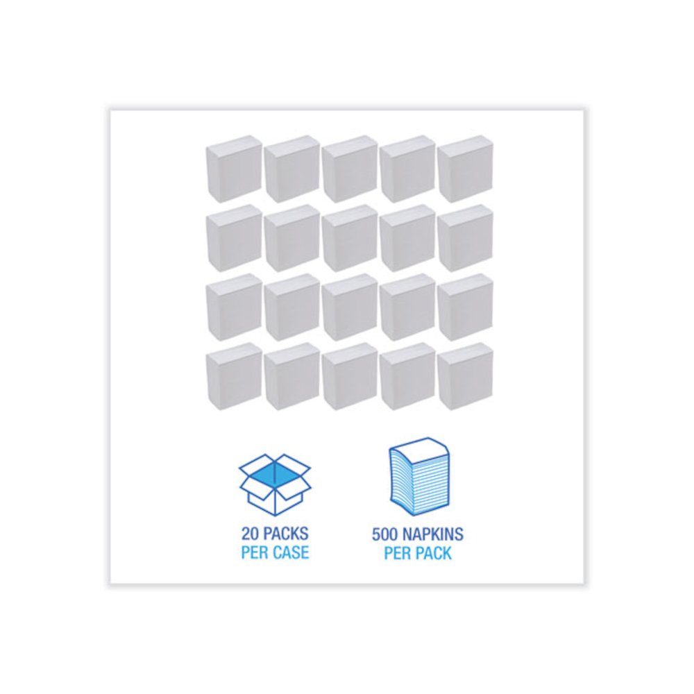 Tall Fold Dispenser Napkin, 12 x 7, White, 500/Pack, 20 Packs/Carton. Picture 3