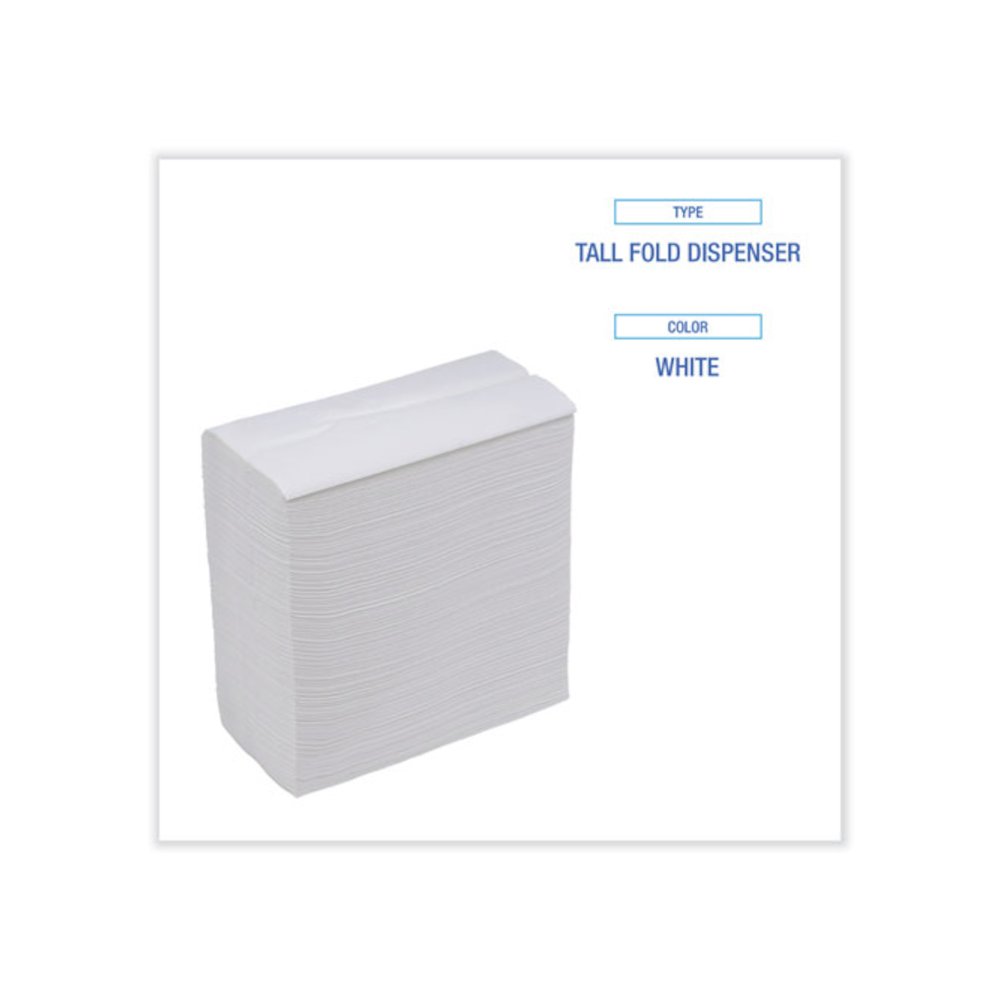 Tall Fold Dispenser Napkin, 12 x 7, White, 500/Pack, 20 Packs/Carton. Picture 4