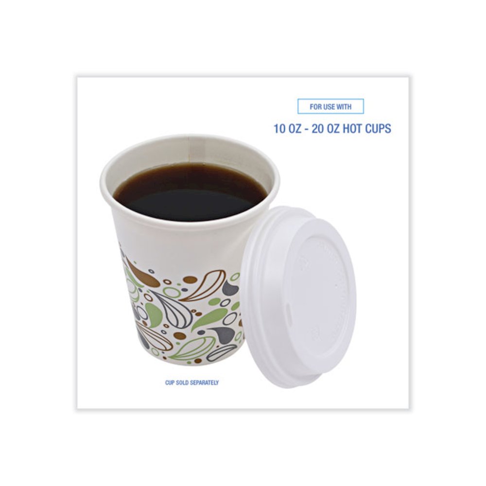 Deerfield Hot Cup Lids, Fits 10 oz to 20 oz Boardwalk Deerfield Hot Cups, Plastic, White, 50/Pack, 20 Packs/Carton. Picture 4