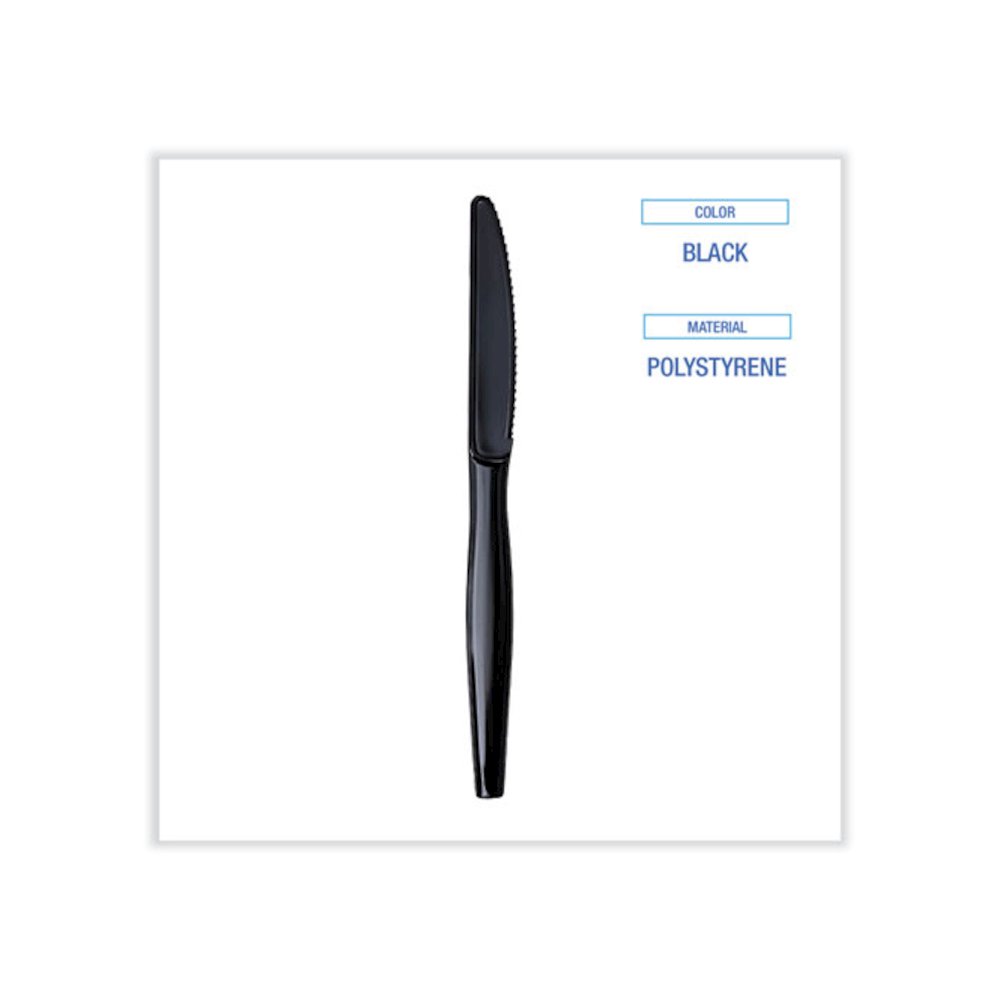 Heavyweight Wrapped Polystyrene Cutlery, Knife, Plastic, Black, 1,000/Carton. Picture 3