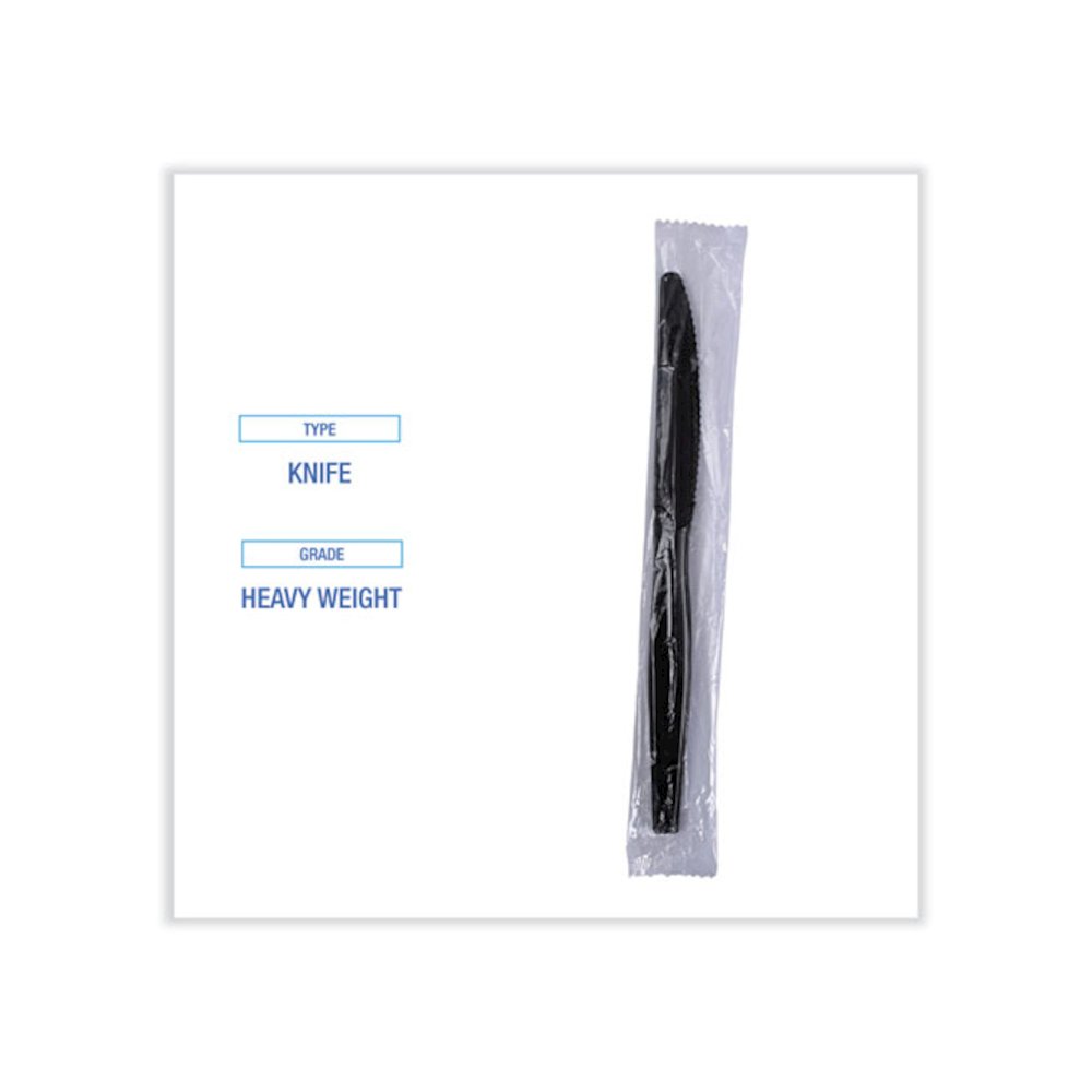 Heavyweight Wrapped Polystyrene Cutlery, Knife, Plastic, Black, 1,000/Carton. Picture 5