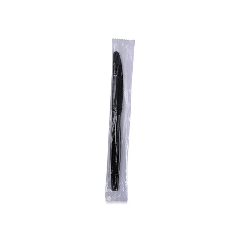 Heavyweight Wrapped Polystyrene Cutlery, Knife, Plastic, Black, 1,000/Carton. Picture 7