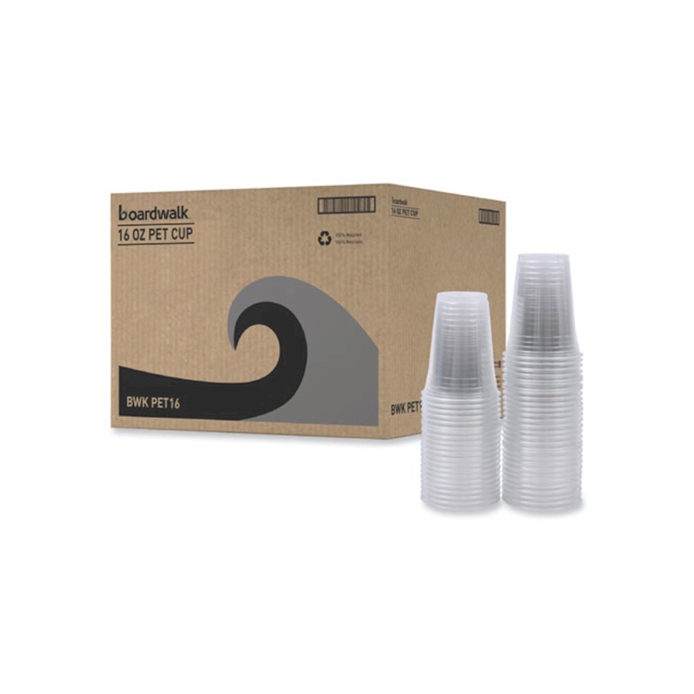 Clear Plastic PET Cups, 16 oz, 50 Cups/Sleeve, 20 Sleeves/Carton. Picture 1