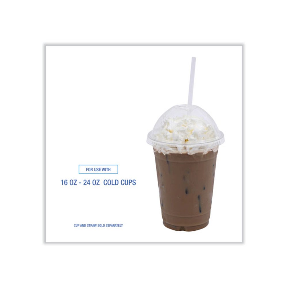 PET Cold Cup Dome Lids, Fits 14 oz to 24 oz Cold Cups, Plastic, Clear, 100/Sleeve, 10 Sleeves/Carton. Picture 5