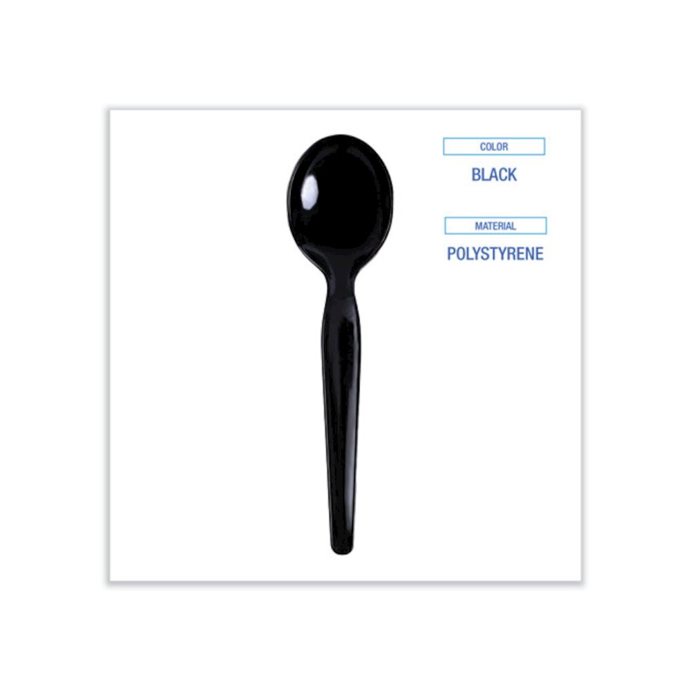 Heavyweight Polystyrene Cutlery, Soup Spoon, Plastic, Black, 1,000/Carton. Picture 2