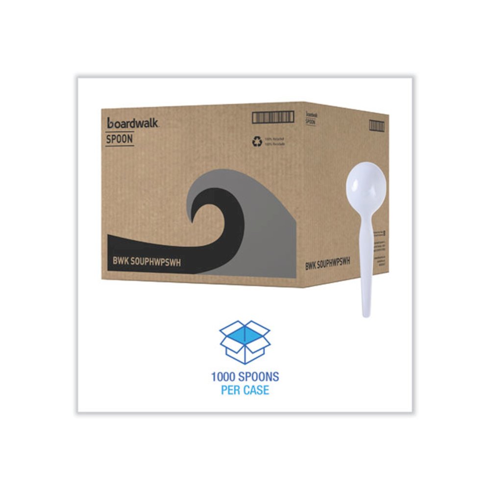 Heavyweight Polystyrene Cutlery, Soup Spoon, Plastic, White, 1,000/Carton. Picture 2