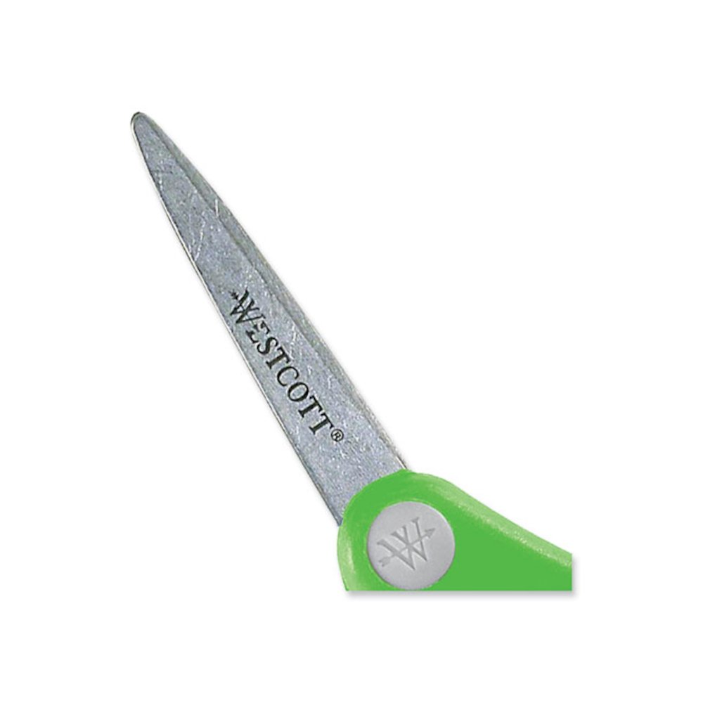 Soft Handle Kids Scissors, Pointed Tip, 5" Long, 1.75" Cut Length, Straight Assorted Color Handles, 12/Pack. Picture 4