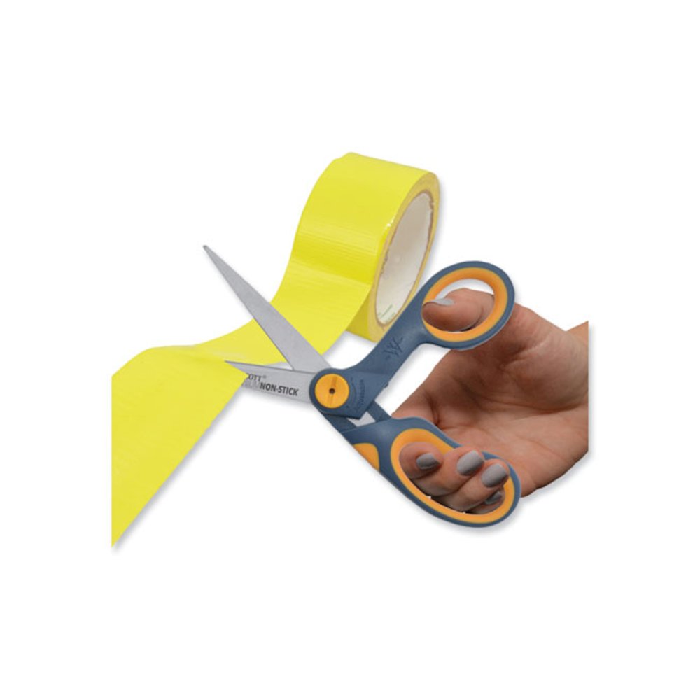 Non-Stick Titanium Bonded Scissors, 8" Long, 3.25" Cut Length, Crane-Style Gray/Yellow Handle. Picture 4