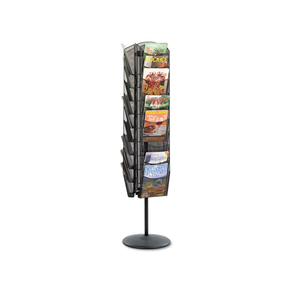 Onyx Mesh Rotating Magazine Display, 30 Compartments, 16.5w x 16.5d x 66h, Black. Picture 2