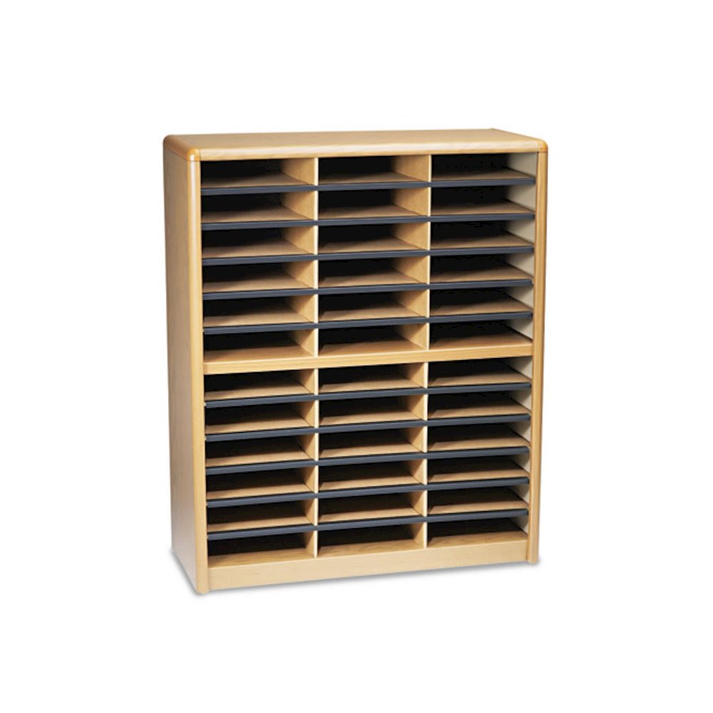 Steel/Fiberboard Literature Sorter, 36 Compartments, 32.25 x 13.5 x 38, Oak. Picture 2
