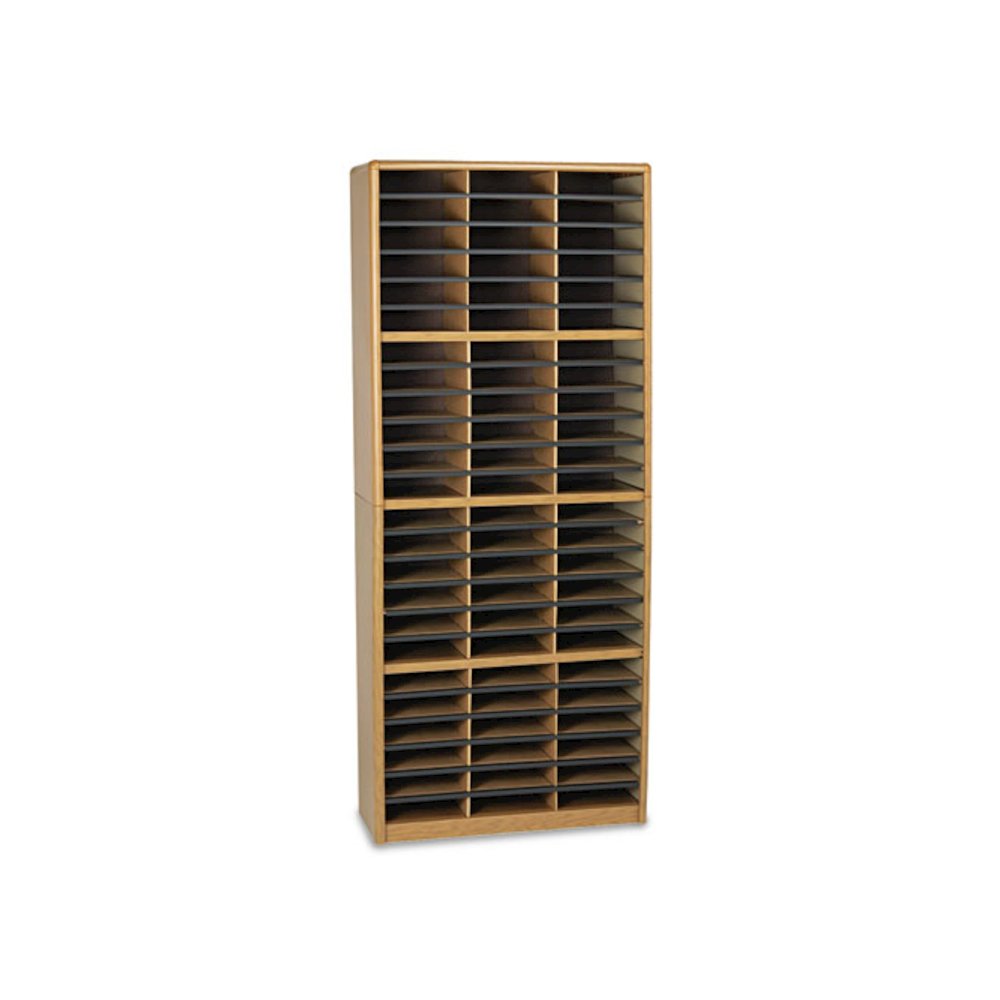 Steel/Fiberboard Literature Sorter, 72 Compartments, 32.25 x 13.5 x 75, Med Oak. Picture 2
