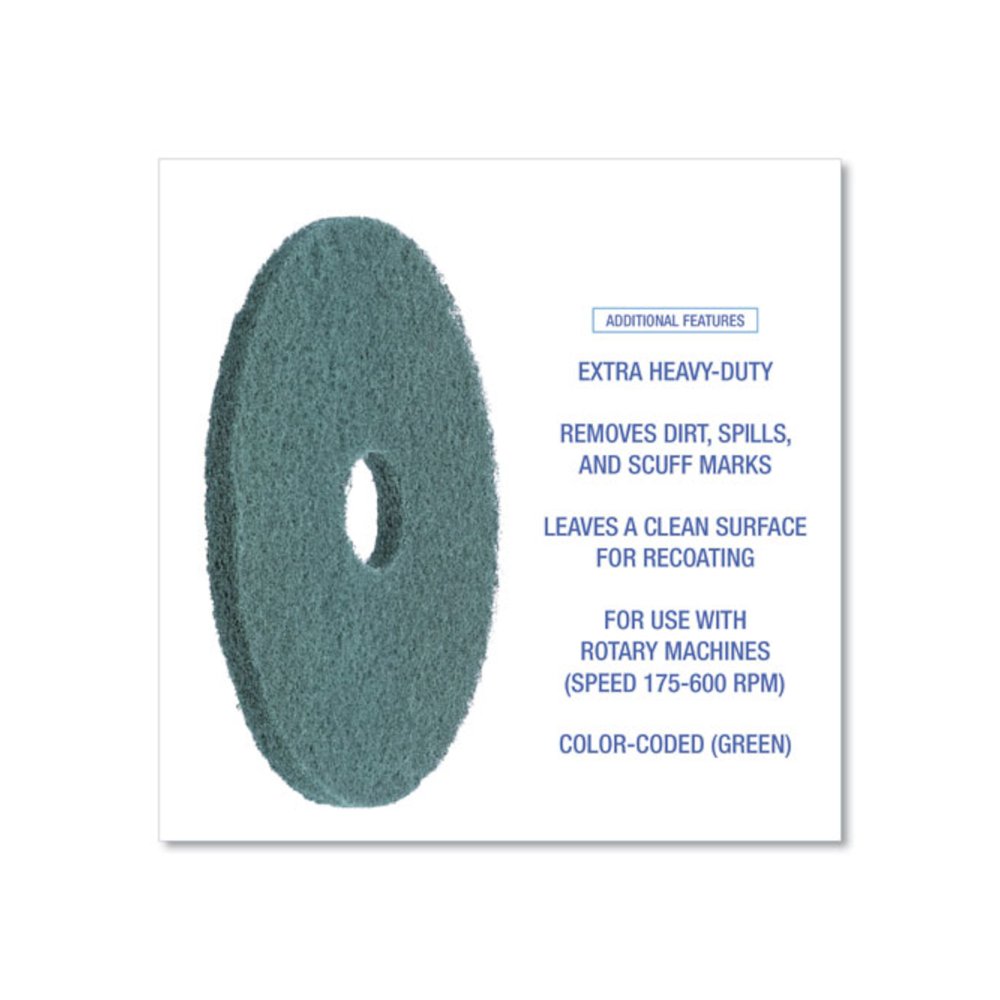 Heavy-Duty Scrubbing Floor Pads, 16" Diameter, Green, 5/Carton. Picture 4