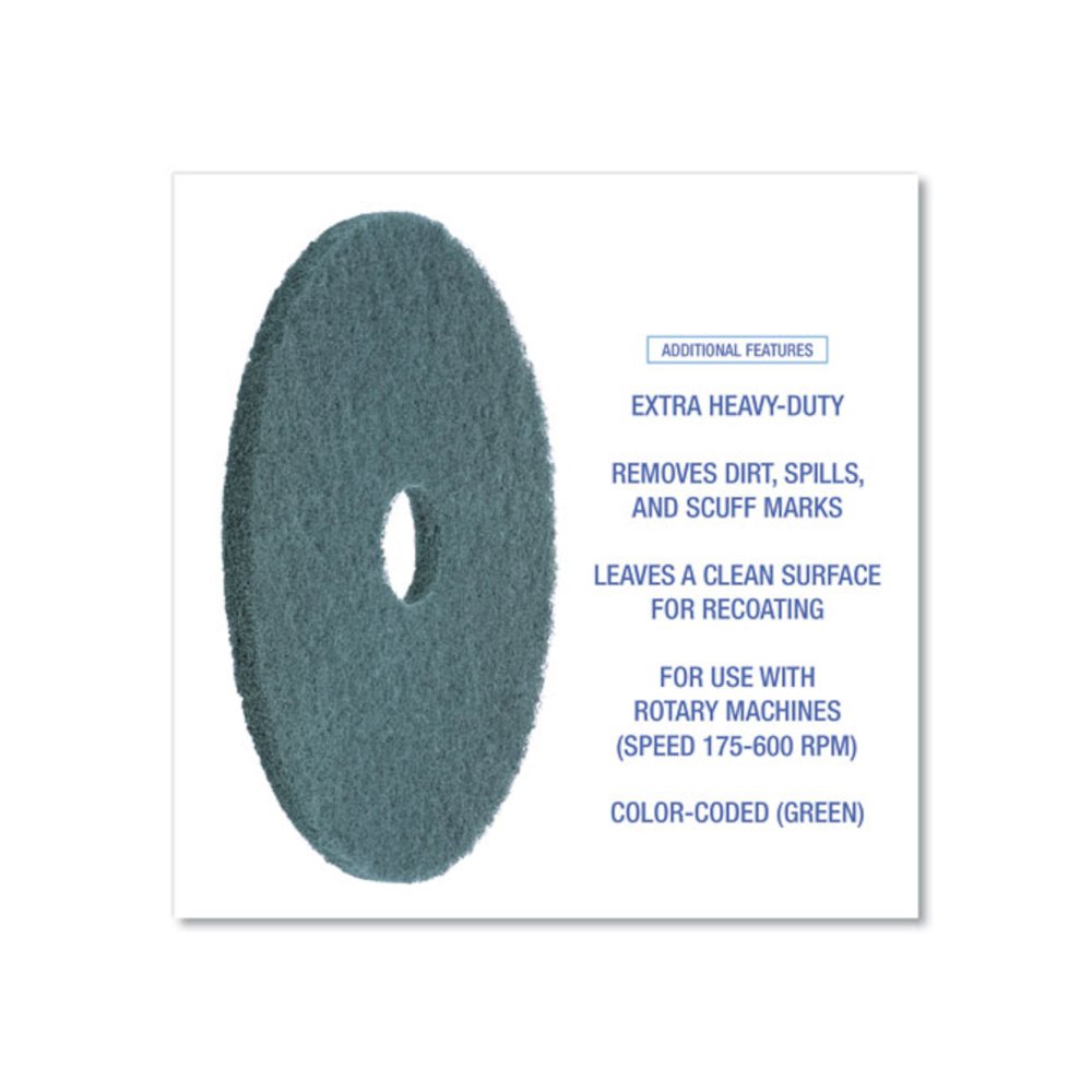 Heavy-Duty Scrubbing Floor Pads, 18" Diameter, Green, 5/Carton. Picture 4