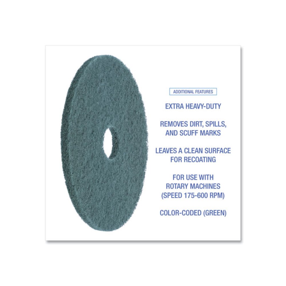 Heavy-Duty Scrubbing Floor Pads, 19" Diameter, Green, 5/Carton. Picture 4