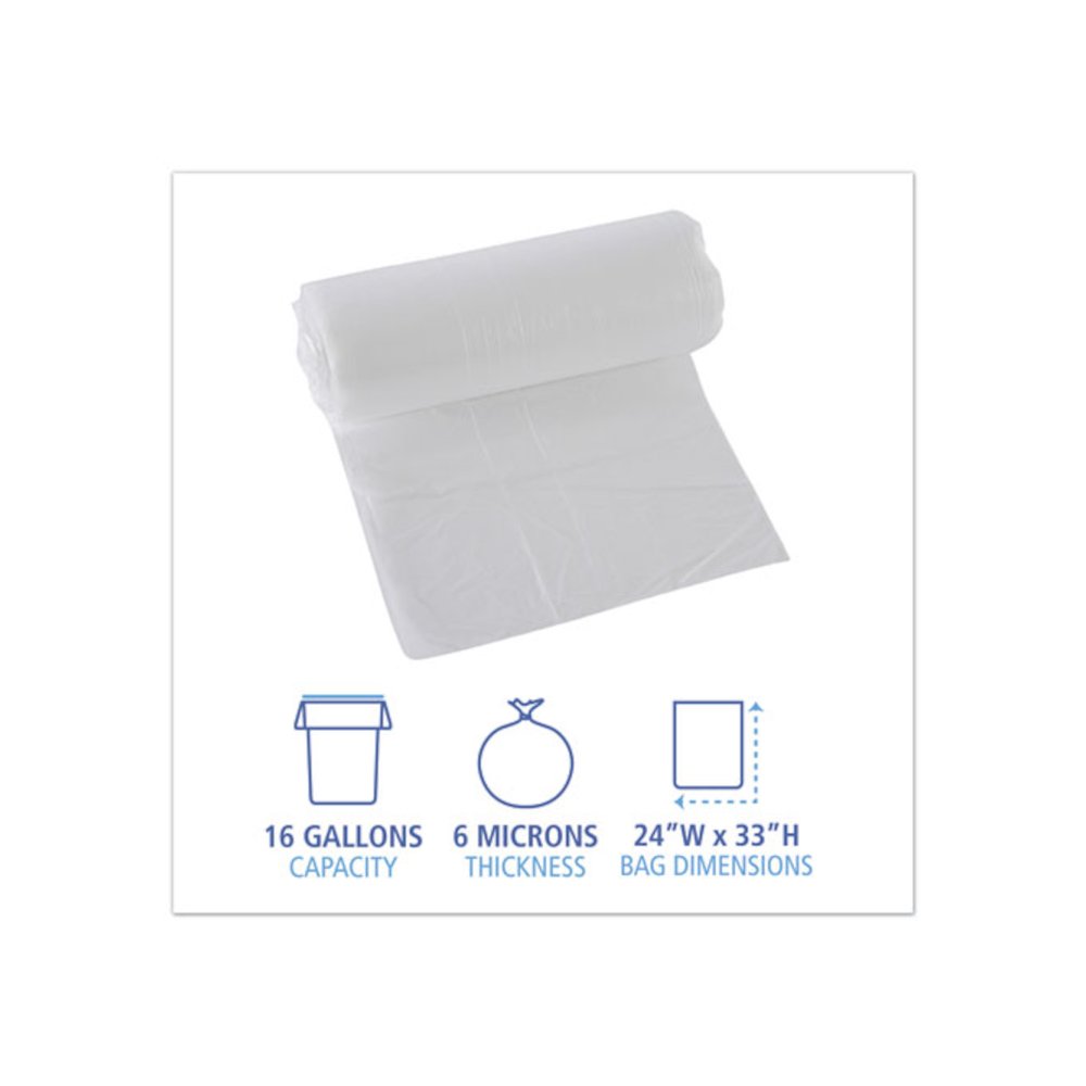 High-Density Can Liners, 16 gal, 6 mic, 24" x 33", Natural, Perforated Roll, 50 Bags/Roll, 20 Rolls/Carton. Picture 2