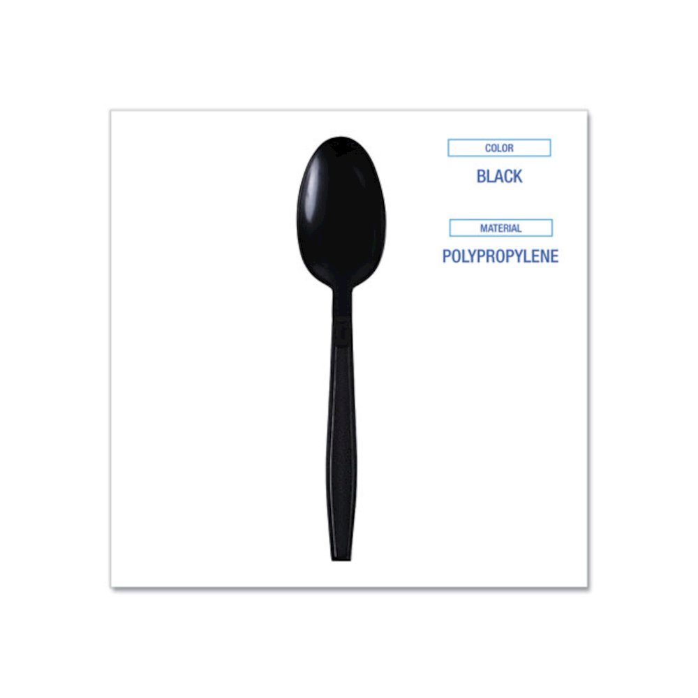 Heavyweight Wrapped Polypropylene Cutlery, Spoon, Plastic, Black, 1,000/Carton. Picture 3