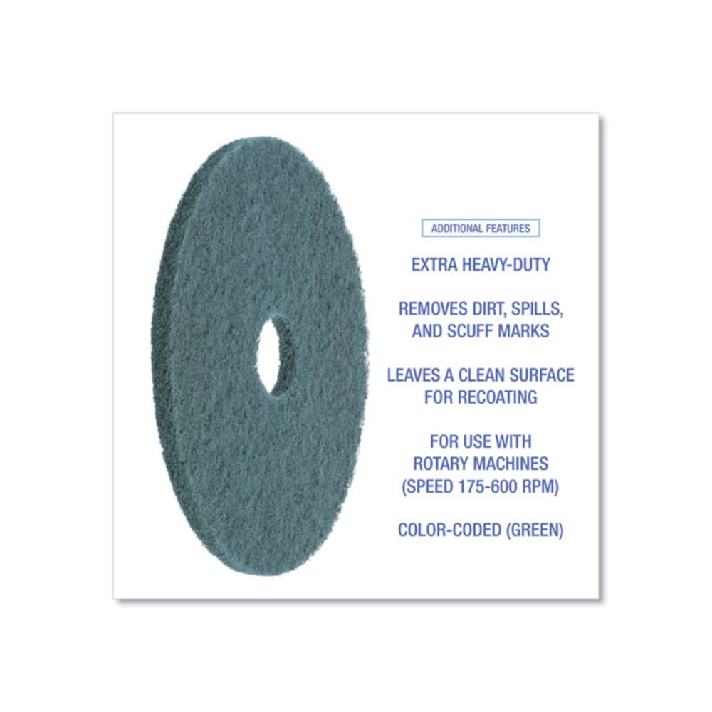 Heavy-Duty Scrubbing Floor Pads, 17" Diameter, Green, 5/Carton. Picture 4
