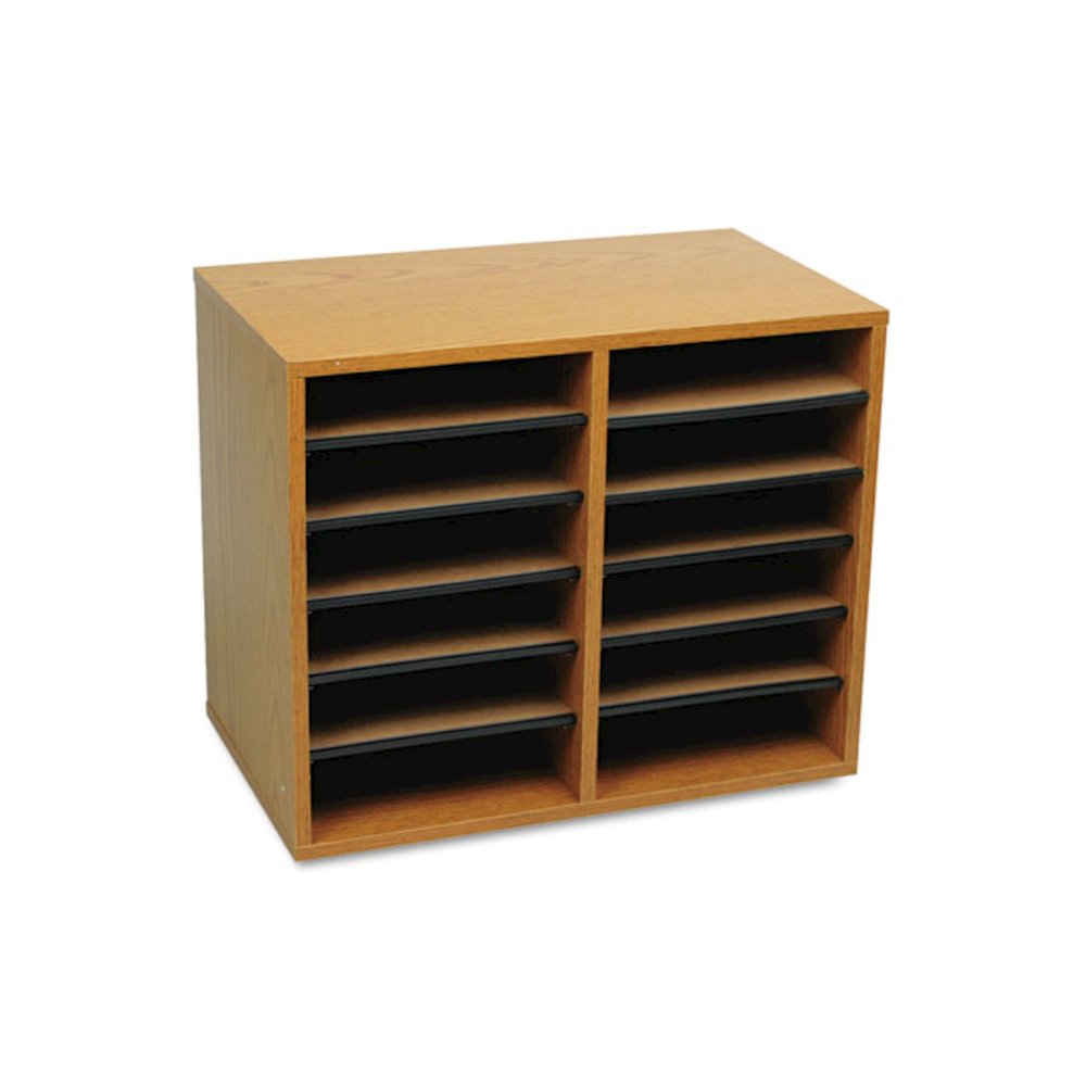 Wood/Fiberboard Literature Sorter, 12 Compartments, 19.63 x 11.88 x 16.13, Oak. Picture 2