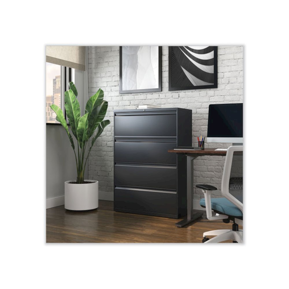 Lateral File, 4 Legal/Letter-Size File Drawers, Black, 36" x 18.63" x 52.5". Picture 7