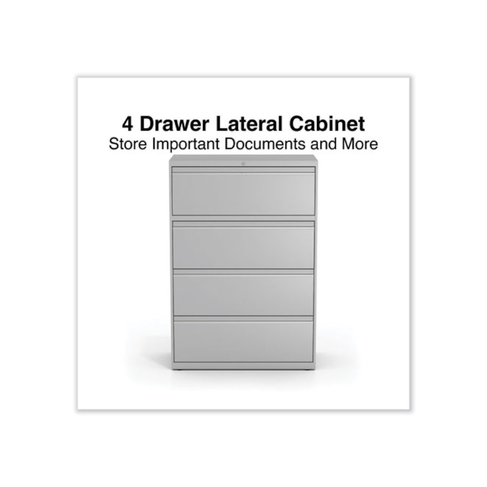 Lateral File, 4 Legal/Letter-Size File Drawers, Light Gray, 36" x 18.63" x 52.5". Picture 2