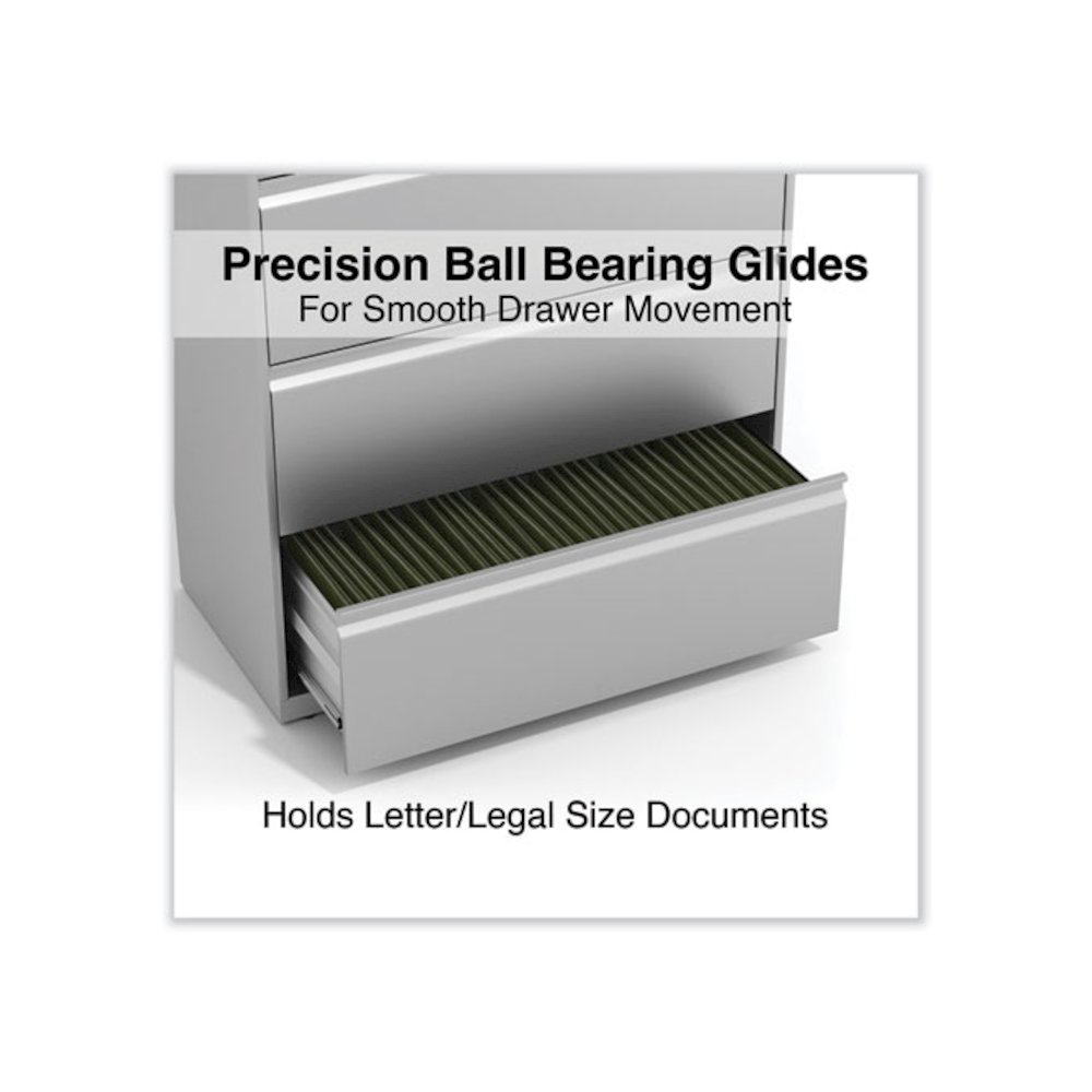 Lateral File, 4 Legal/Letter-Size File Drawers, Light Gray, 36" x 18.63" x 52.5". Picture 3