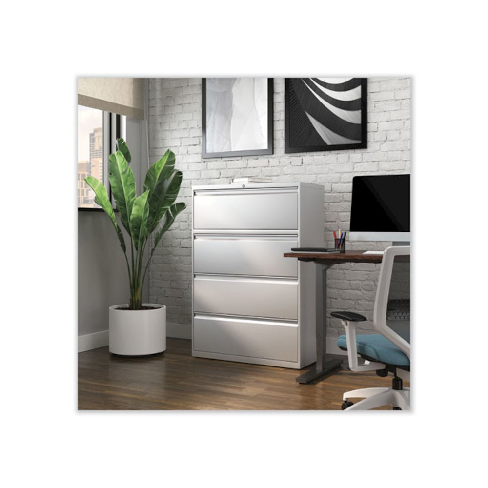 Lateral File, 4 Legal/Letter-Size File Drawers, Light Gray, 36" x 18.63" x 52.5". Picture 7