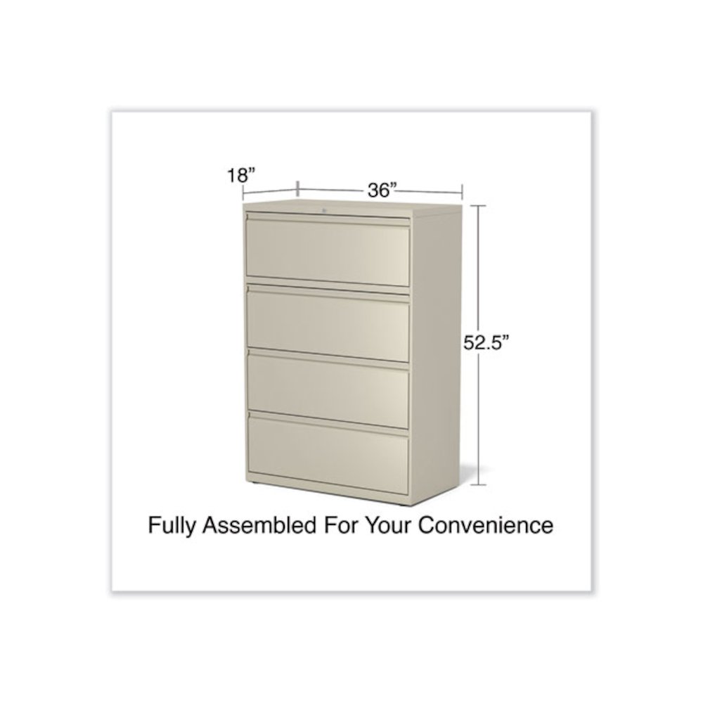 Lateral File, 4 Legal/Letter-Size File Drawers, Putty, 36" x 18.63" x 52.5". Picture 6