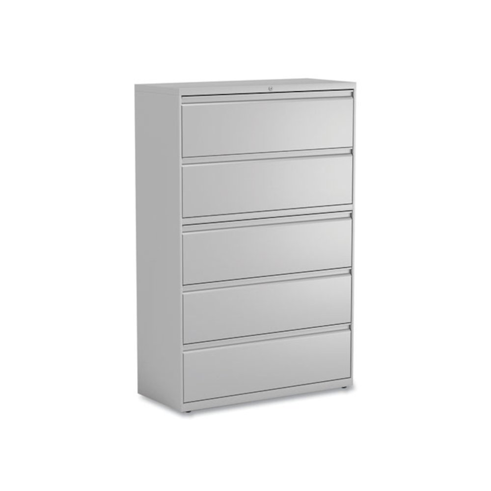 Lateral File, 5 Legal/Letter/A4/A5-Size File Drawers, 1 Roll-Out Posting Shelf, Light Gray, 42" x 18.63" x 67.63". Picture 1